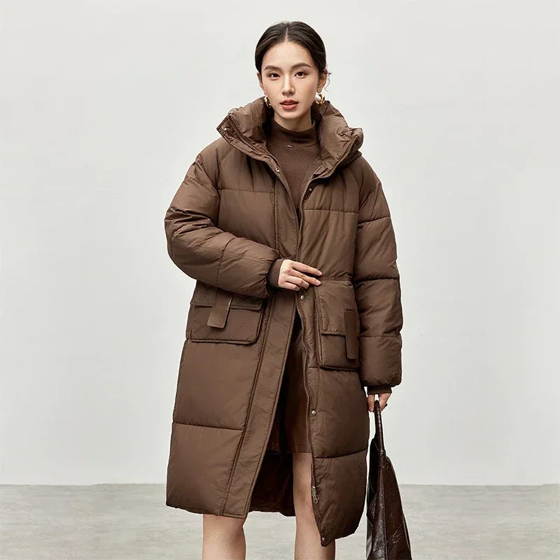 SENTUBILA Straight Hooded Parkas Women Winter 2025 Thick Solid Oversized Cotton Coat Casual Mid-length Outwear Female W44M57388