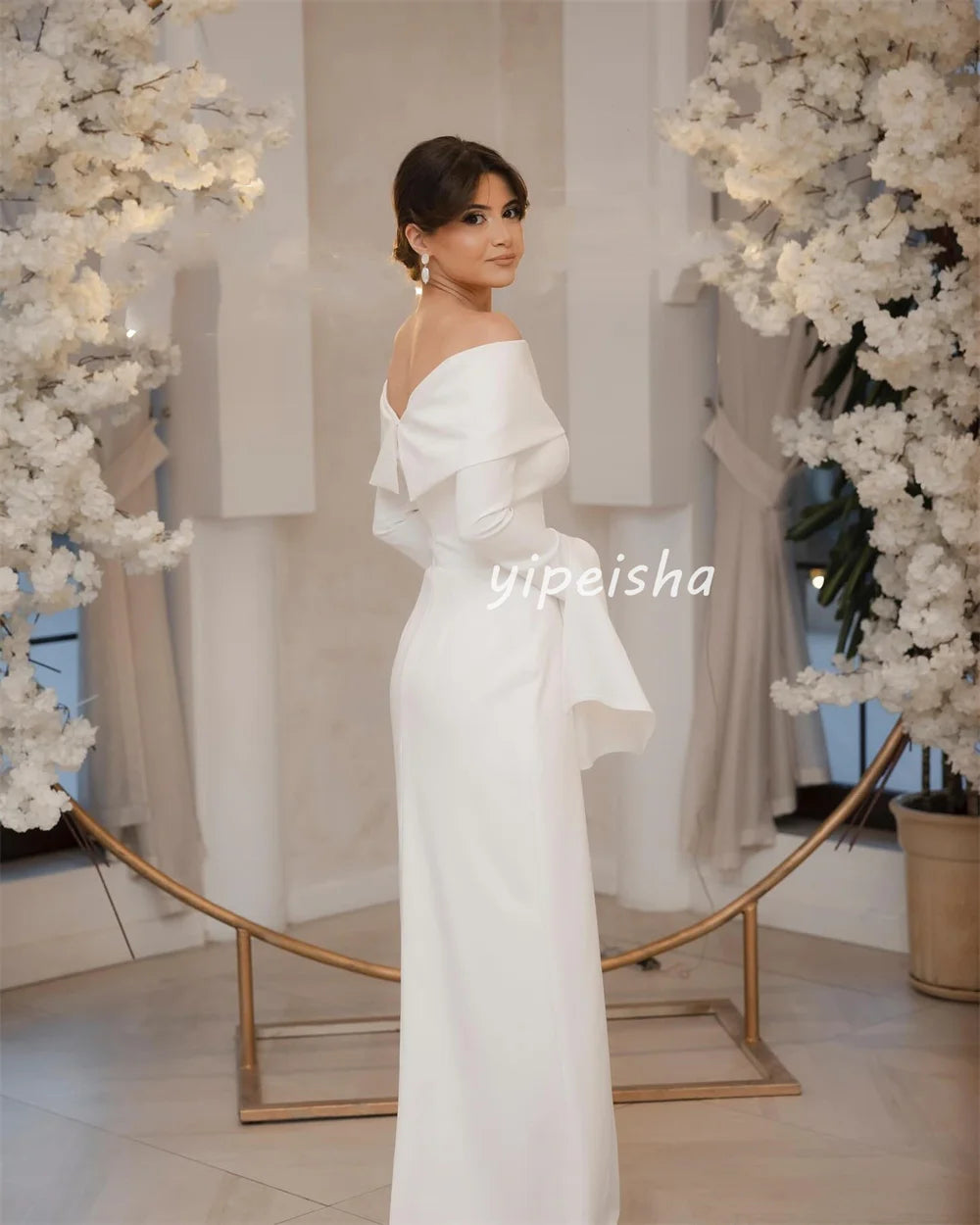 Customized Sizes Available Simple Jersey Pleat Ruched A-line Off-the-shoulder Long Dresses Bespoke Occasion Dresses Exquisite