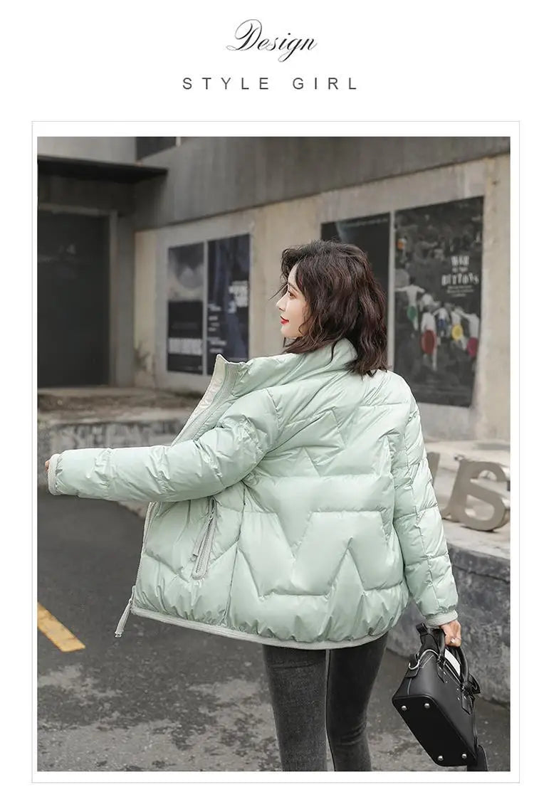 Women Short Cotton Coat Winter Solid Pockets Decoration Warm Windbreak Casual Thick Bread Ladies Jacket High Quality