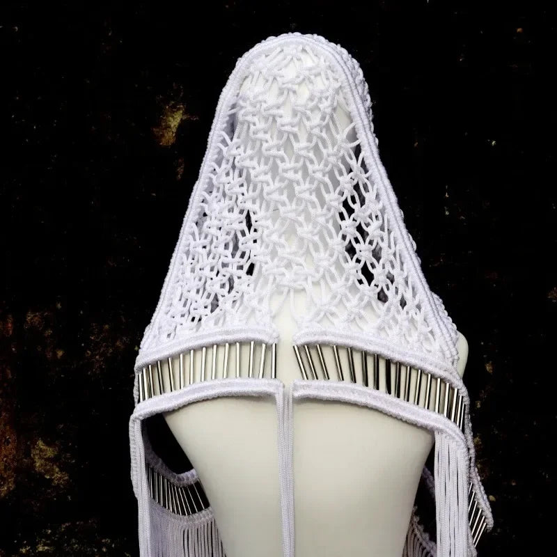 EOENKKY Handmade Crochet Knitted Cover Ups Sleeveless Women Long Cloak 2025 Summer Holiday Beachwear Sexy Solid Tassel Outfits
