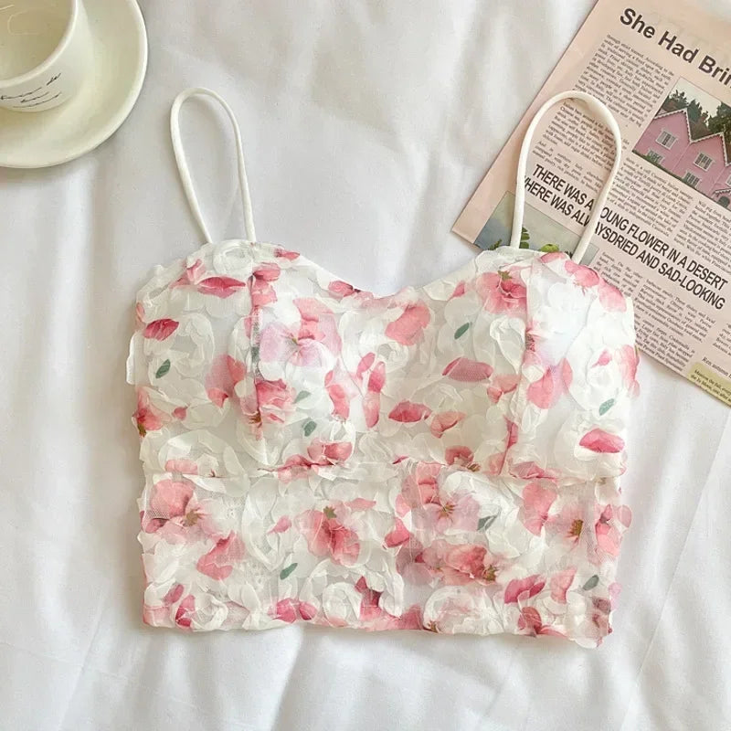 Fashion Floral Corset Vest Lace Crop Top Women Bra Mesh Tube Top Beauty Back Bra Fashion Sexy Tank Top Sweet Girls Lingerie