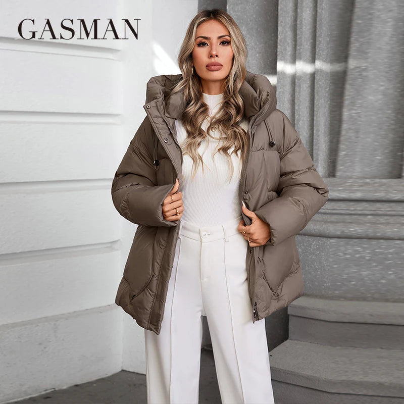GASMAN 2024 Winter down jacket collection Fashion Solid Stand-up collar Women Coat Elegance Hooded Women's jackets 88613