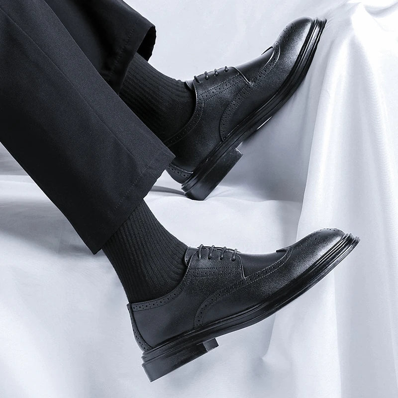 Genuine Leather Men's Dress Shoes Lace-Up Men Big Size 38-46 Casual Shoes Handmade Classic Men Footwear for Wedding Male Oxfords