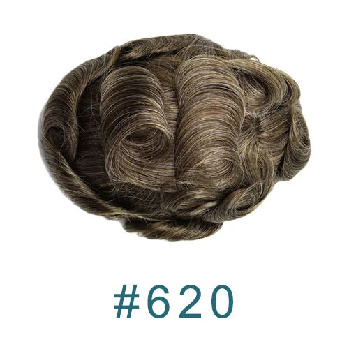 80%Density 0.02mm HD Poly Thin Skin Grey 220# 610# Invisible Natural Hairline Blonde Men Toupee Full Vioop Human Hair Prosthesis