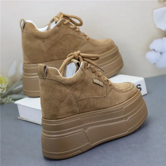 2025 New Arrival Women's Thick Sole Hidden Heel Sneakers Spring Autumn Soft Sole Platform Shoes for Petite Girls