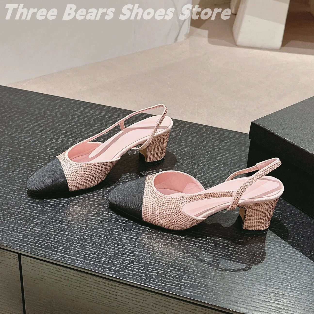 Crystal Mixed Colors Almond Shaped Toes Sling Back Zapatos Mujer Sheepskin Shallow Stiletto Heels Slip-on Woman Sandals 34-42