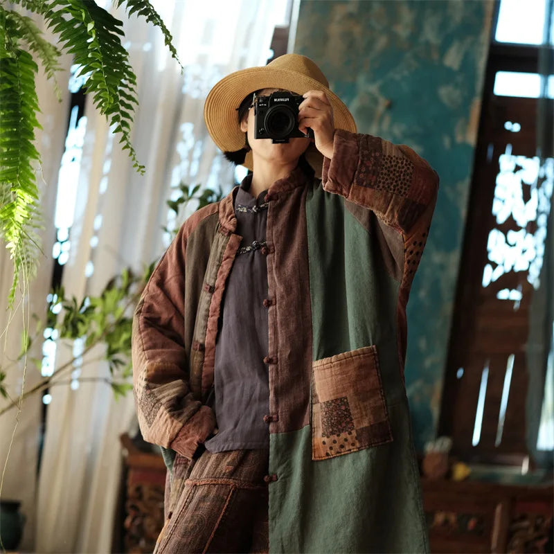 Johnature Women Winter Vintage Parkas Stand Long Sleeve Button Plus Cotton Winter Coats 2025 New Chinese Style Women Parkas