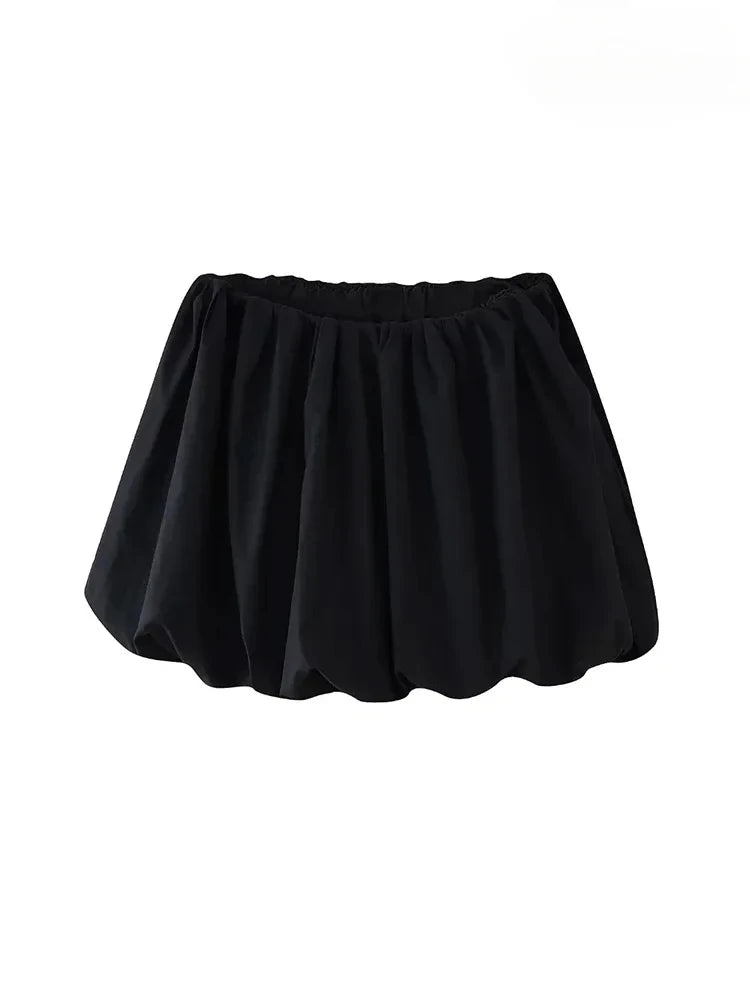 Mooyufon  Women's Balloon Mini Skirt, Mid Elastic Waist, Voluminous Hem, Female Skirts, Fashion