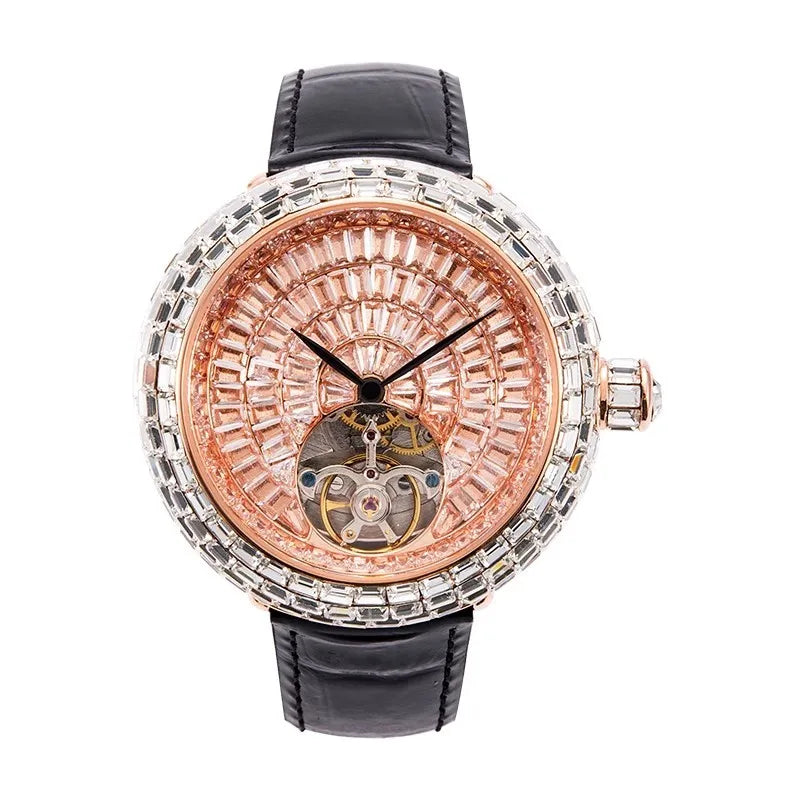 Ladies Fashion Mechanical Watch Designer New Elegant Luxury Diamonds Genuine Leather Strap Needle Buckle Women Fine Wristwatch