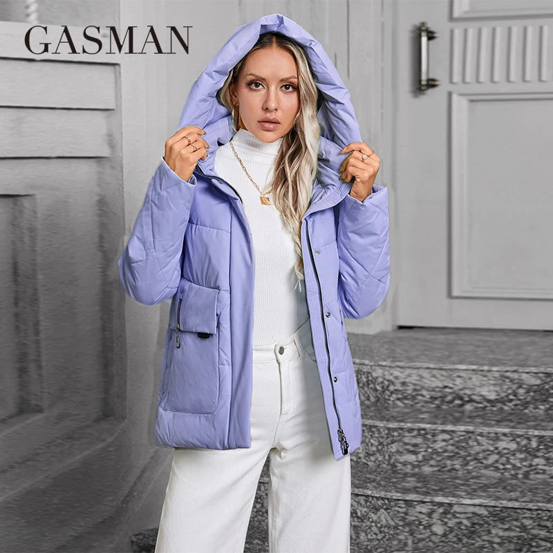 GASMAN 2024 Winter Down Jacket Collection Fashion Solid Stand-up collar Women Coats Elegance Hooded Women's jackets 83278