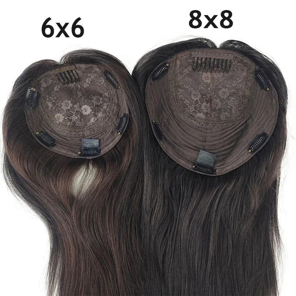 Jewish Topper Full Virgin European Hair 8x8'' Silk Base Natural Scalp Medium Brown Same Length Sheitels Silk Top Kosher Wig