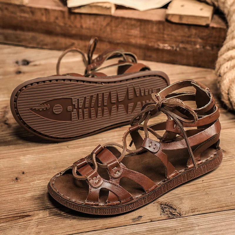 New Summer Mens Shoes  Leather Roman Style Handmade Designer Casual Shoes Soft Comfort Outdoor Beach Sandals Mocassins