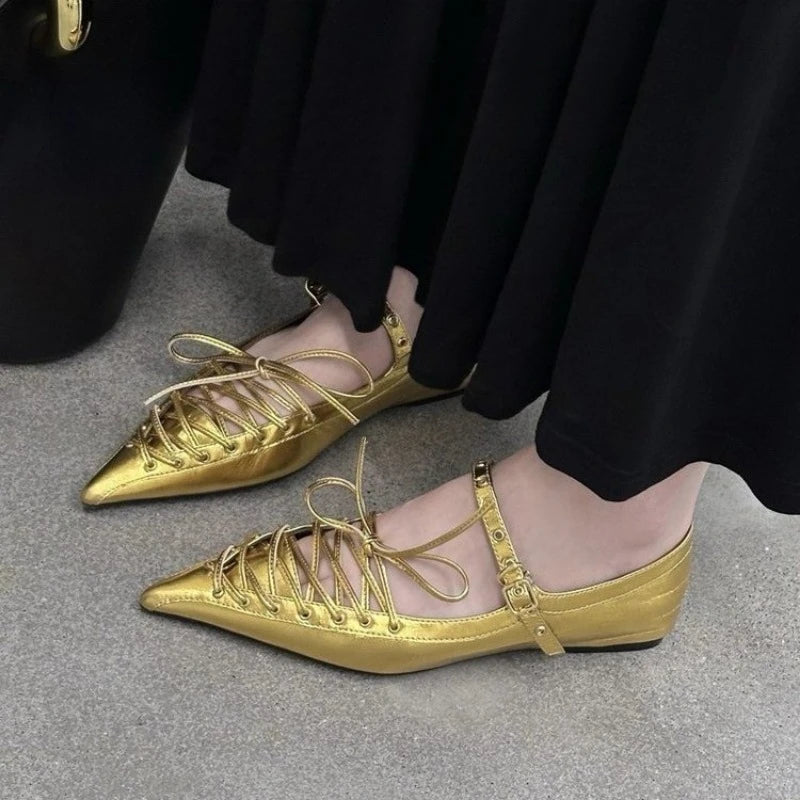 2025 Spring New Brand Women Flat Shoes Fashion Lace Up Ladies Elegant Dress Boat Shoes Flat Heel Casual Single Shoes