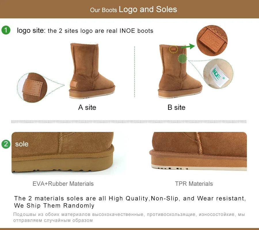 INOE Women Fashion Casual Short Winter Snow Boots Sheepskin Suede Leather Shearling Sheep Fur Wool Lining Warm Shoes Waterproof