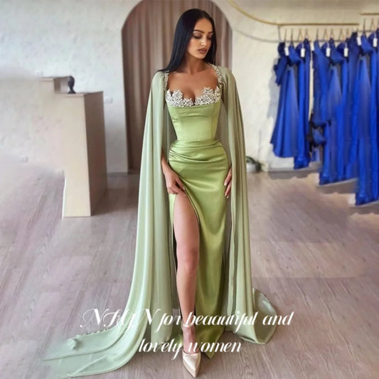 NFYN Green Elegant Party Dresses Satin Sweetheart Rhinestones  Celebrity Dress Satin Side Split Mermaid Evening Dress Customized