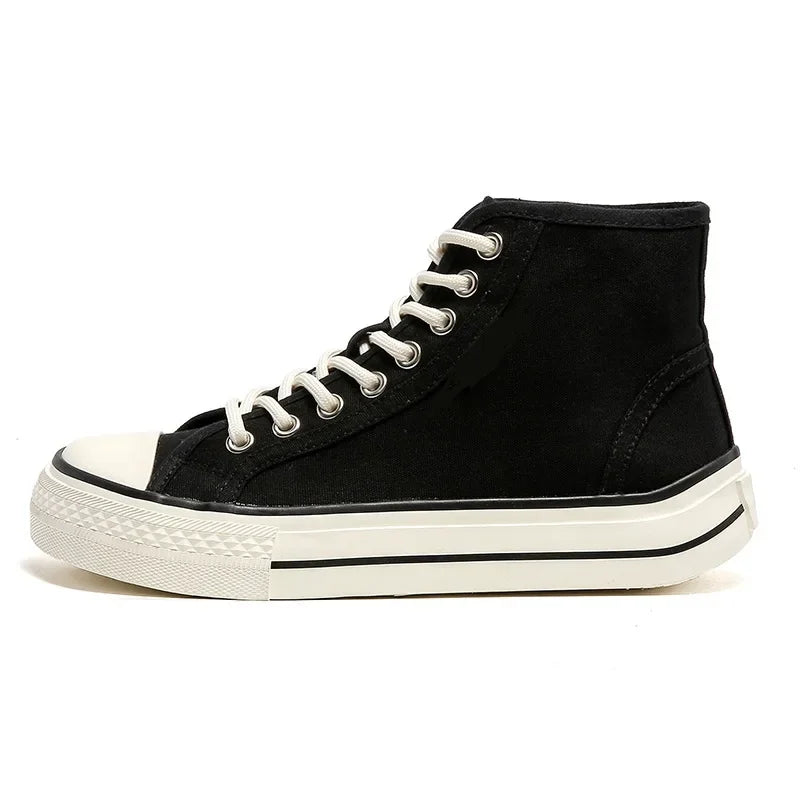 High-Top Round-Toe Low-Profile Canvas Shoes Women's Spring Summer New Style Breathable Thin-Material Flat Heel Board Shoes