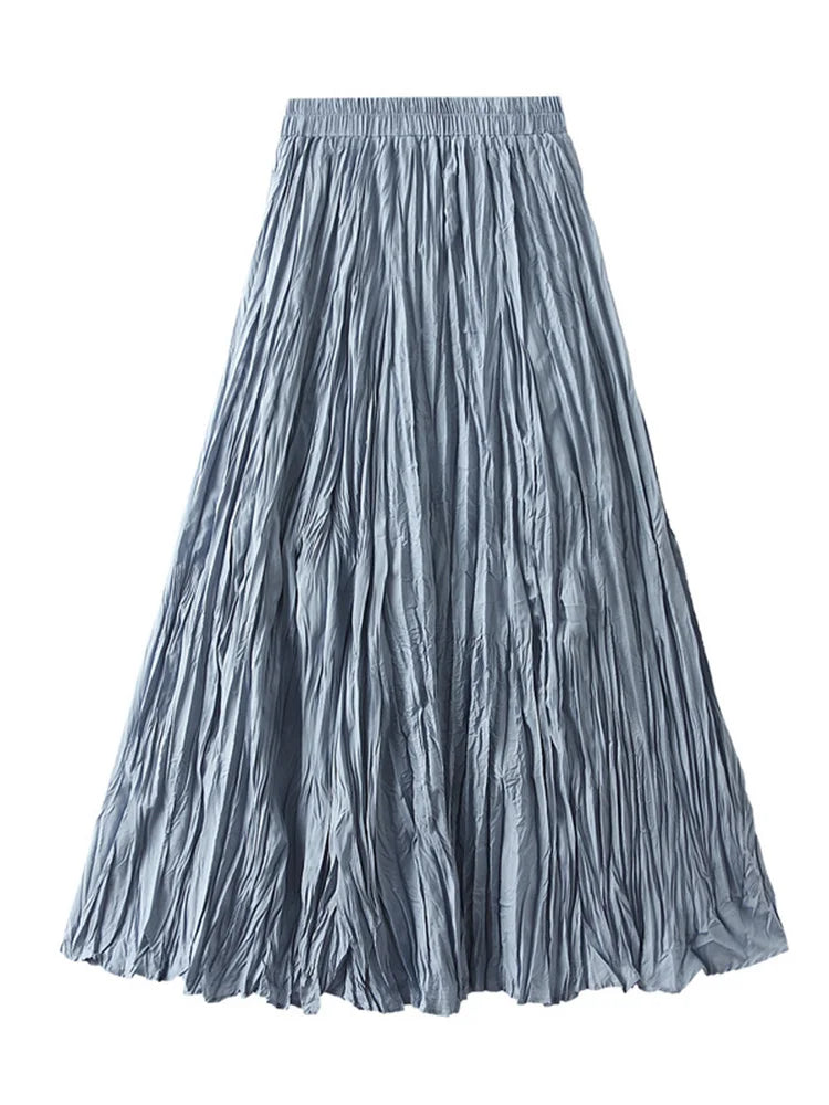 Streamgirl Women Summer Skirts Long Pleated A Line Elegant Solid Big Swing Maxi Skirt Ladies Blue White Beach Skirt Women Luxury