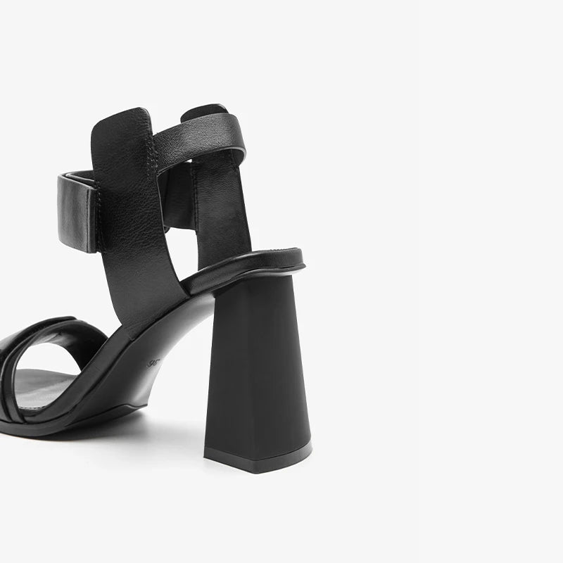 BEAUTODAY High Heel Sandals Women Cow Leather Hook Loop Design Square Toe Elegant Ladies Party Wedding Shoes Handmade 31274