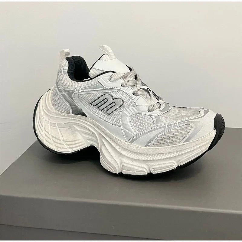 Fashion Contrast Color Design Women's Vulcanized Shoes Brand Design Thick Sole Heightening Sports Shoes Ladies New Sneakers 2025