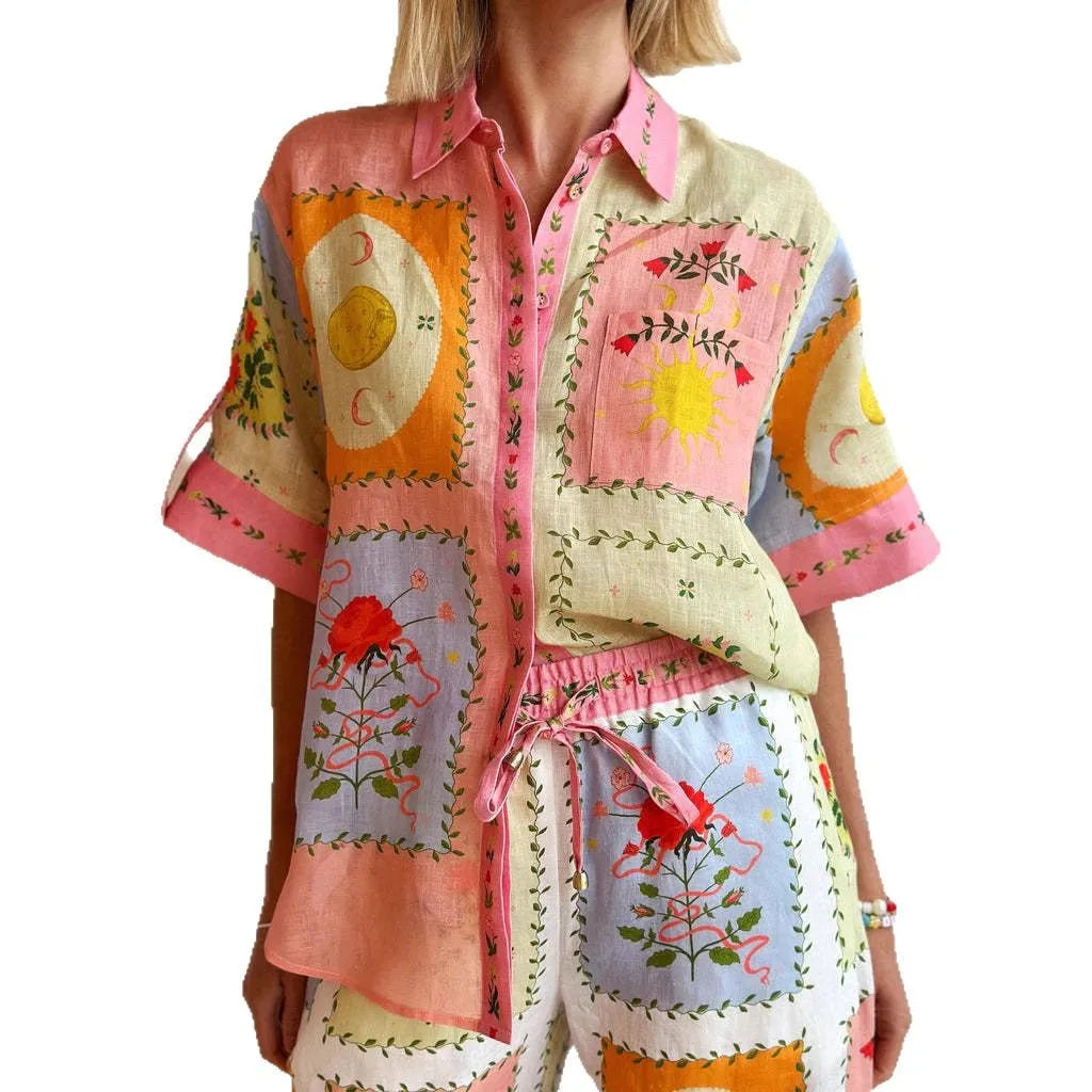 Summer Bathing Suit Cover Up 2025 Pareo Clothing Beach Outfits 2 Piece Sets Women Wear Casual And Fashionable Linen Shirt Print