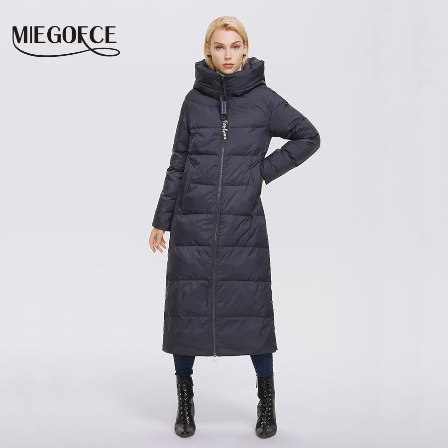 MIEGOFCE 2024 Winter Women Outwear Parka Super Long Warm And Windproof Zipper Cotton Coat With Stand-Up Collar Jackets D21679