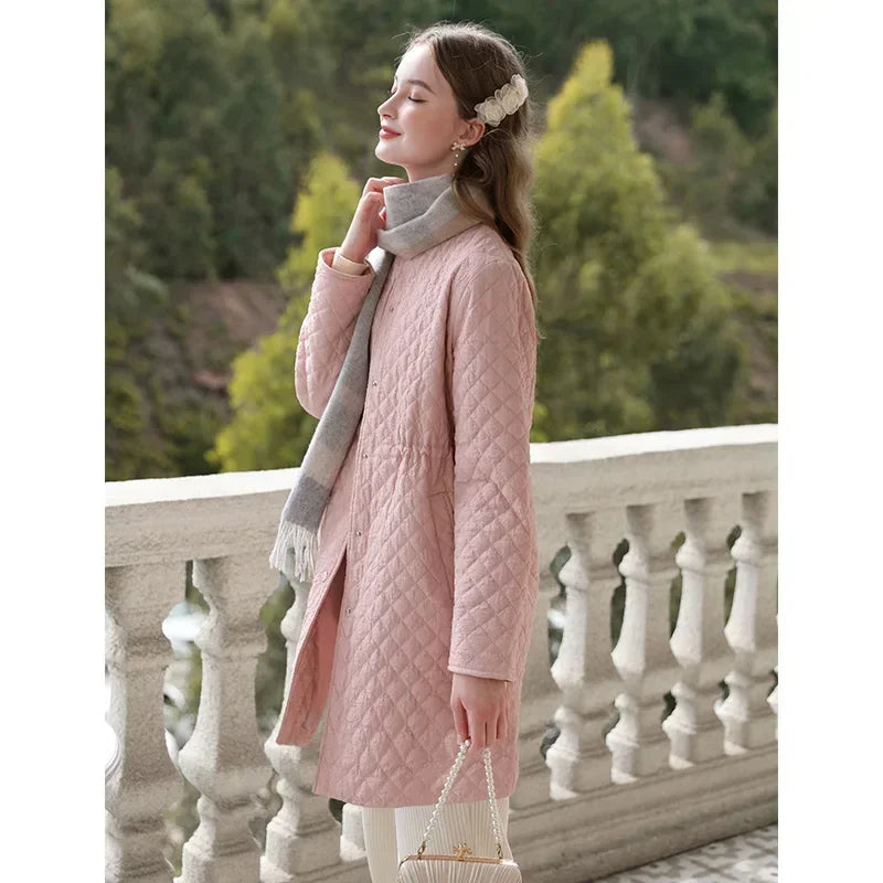 I BELIEVE YOU Small Fragrant Wind Parkas For Women Grid Long Padded Coat 2023 New Winter Outerwear Warm Jacket 2234155372