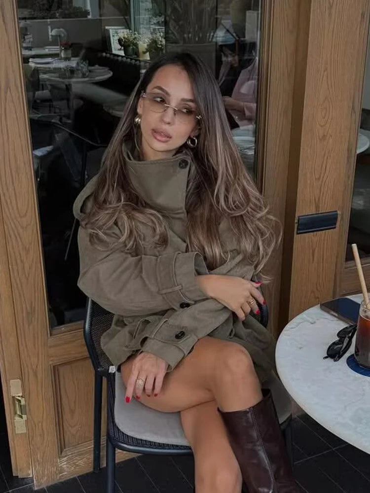 Women's Jacket Long Sleeve Button With Belt Jackets for Women 2025 High Street Short Coats Lady Autumn Winter New Outerwears