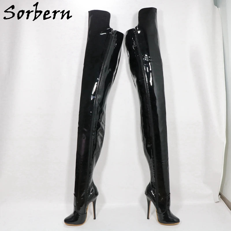 Sorbern Retro Burlesque High Heel Super Long Boots Women 85Cm Back Crotch Thigh High 95cm Front Round Toe Custom Stilettos Shoes