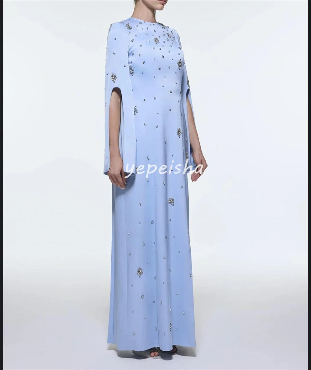 Customized Modern Style Retro Charmeuse Sequined Rhinestone Draped Straight O-Neck Long Dresses Bespoke Occasion Dresses Fashion
