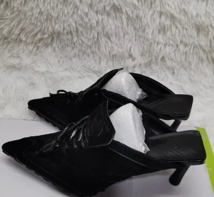 Suede Satin Slipper Pumps Mixed Color Pointed Toe Round Heels Slip-On Fashion Elegant Sexy Concise Women Sneakers Shoes Newest