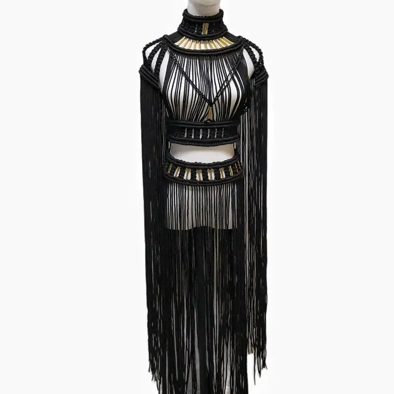 Tassel Hand Crochet Knitted Women Bikini Cover Ups 2023 Summer Holiday Beach Bathing Suit Sexy Hollow Out Skirts Matching Set