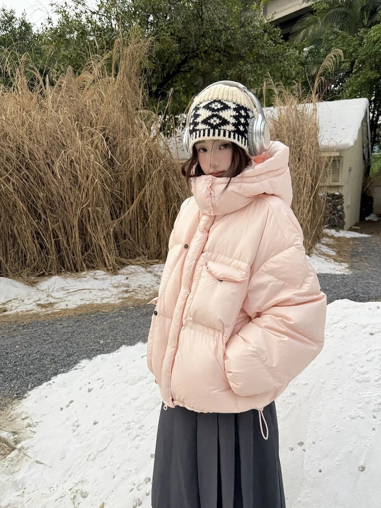 Winter White Duck Down Hooded Parker Outwear Coat Women Big Pocket Solid Loose Down Jacket New Female Warm Zipper Quilted Jacket