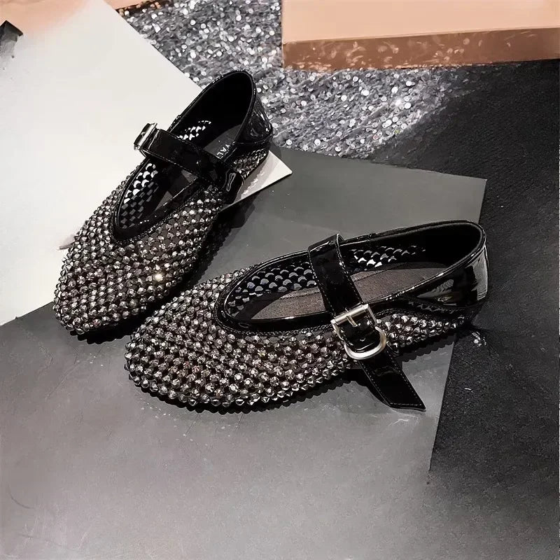 Summer New Fishing Net Hollow-out One Word Mary Zhen Baotou Single Shoes Sandals Women