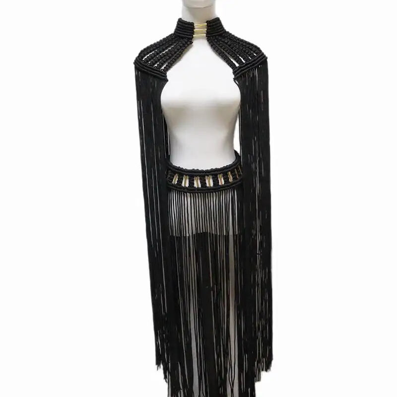 Tassel Hand Crochet Knitted Women Bikini Cover Ups 2023 Summer Holiday Beach Bathing Suit Sexy Hollow Out Skirts Matching Set