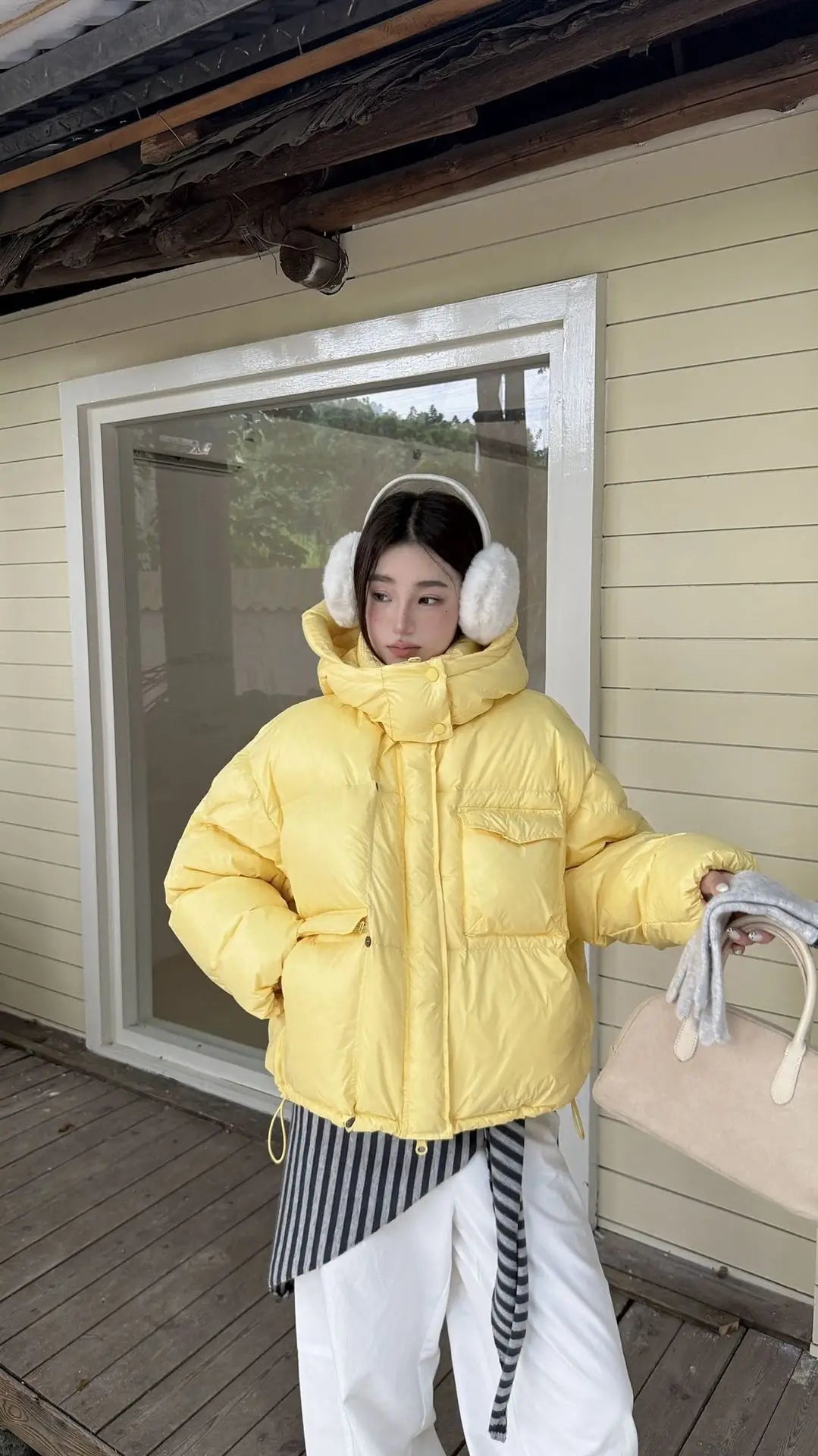 Winter White Duck Down Hooded Parker Outwear Coat Women Big Pocket Solid Loose Down Jacket New Female Warm Zipper Quilted Jacket