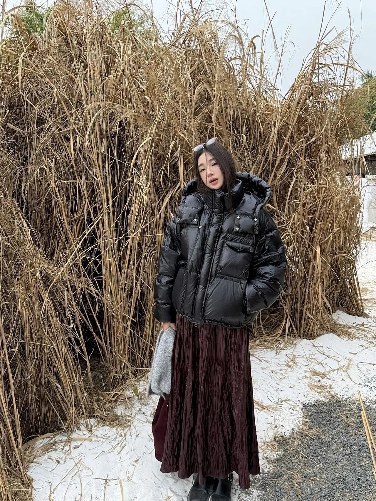 Winter White Duck Down Hooded Parker Outwear Coat Women Big Pocket Solid Loose Down Jacket New Female Warm Zipper Quilted Jacket