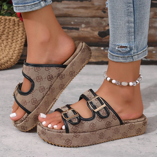 Retro Flower Embroidery Platform Sandals Women 2025 Summer Brand Designer Thick Bottom Flat Sandals Woman Non Slip Beach Slides