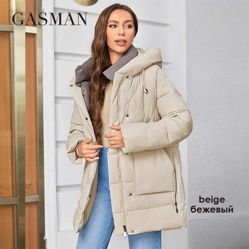 GASMAN 2023 Winter Parkas Women's Medium Length Slim Casual Hooded Warm Down Jackets Female Coats Women 83918