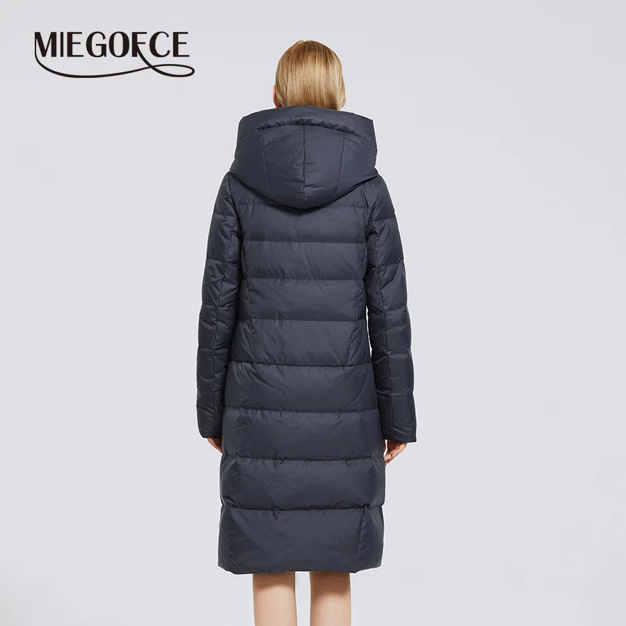 MIEGOFCE Winter Elegant Women Outwear Long Cotton Women's Jackets Hooded Warm Windproof Female Coats Zipper Stand Collar Parka