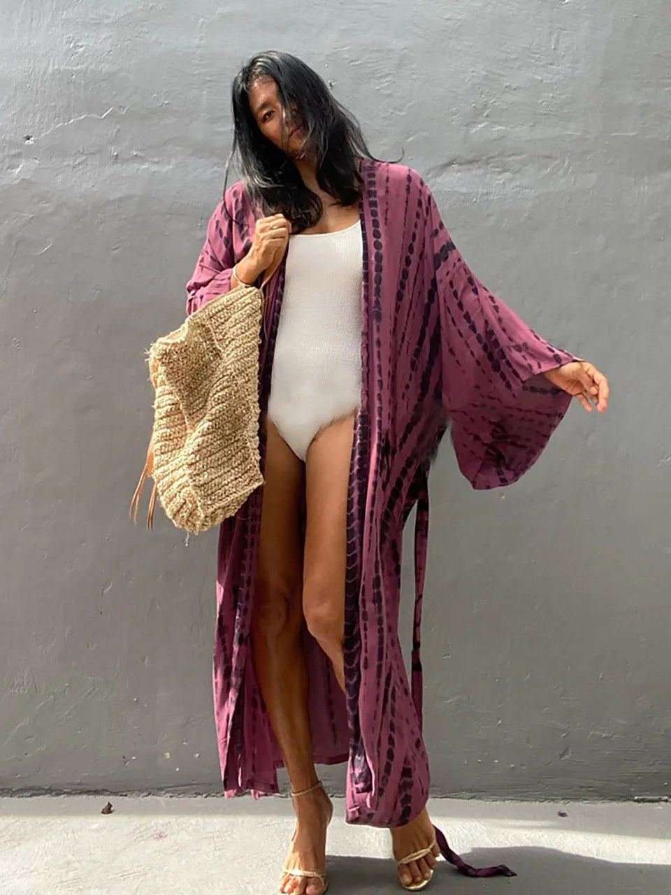 Beach Kimono for Women Swimsuit Cover-ups boho Fashion Tie-dye Tunic Cape Dress Summer Holiday Bikini Cover Up Pareo Robe