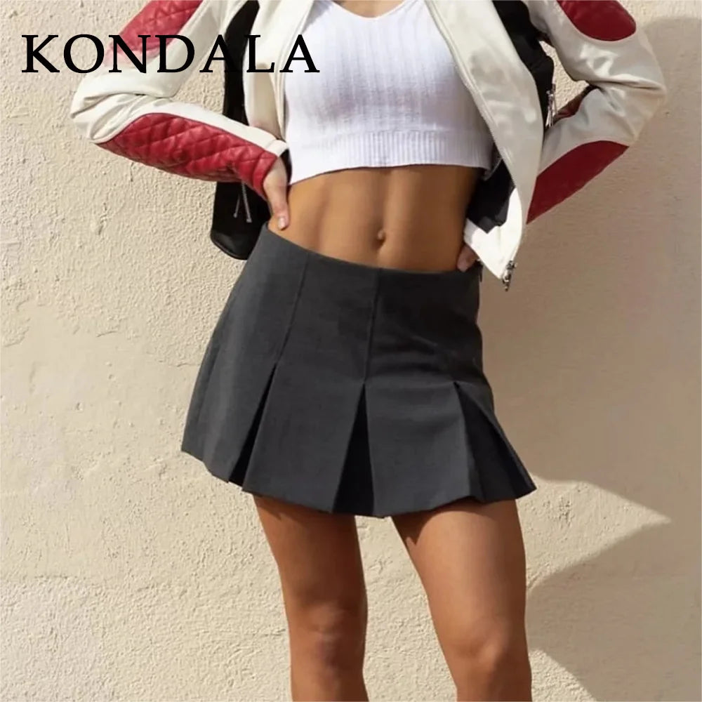KONDALA 2025 Fall Winter Women Casual Tierred Mini Skirts Fashion Vintage Solid High Wasit Ruffles Pleated Sexy Shorts Skirts
