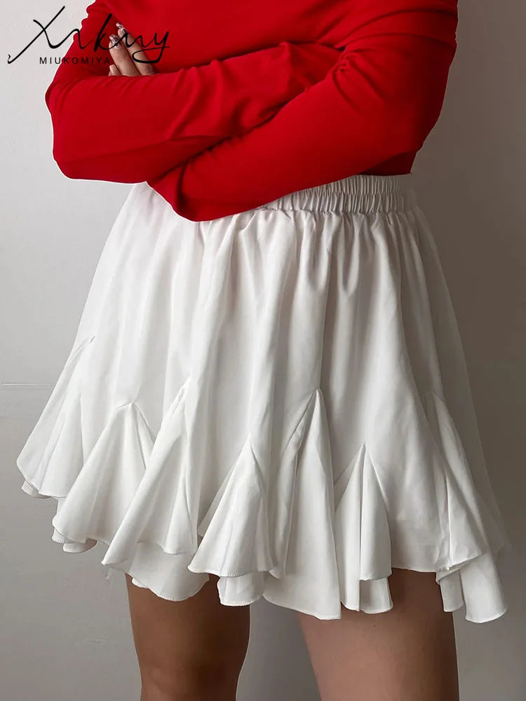 MiuKiMiYa White Pleated Mini Skirts Women Summer 2025 High Waist Irregular Pleated A Line School Black Short Skirts For Women