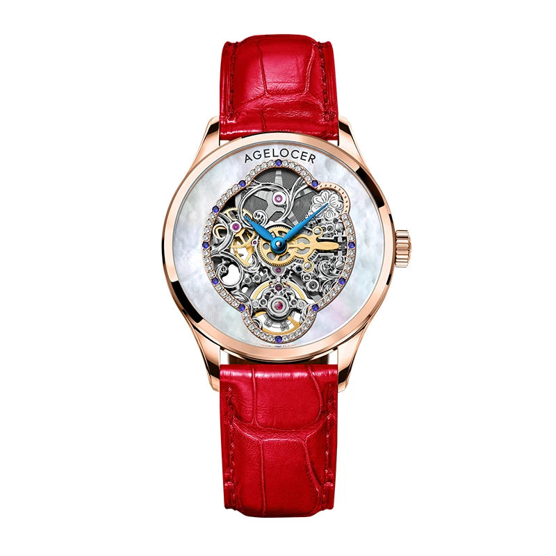 Agelocer Original Infatuated Mirror Watch Women's Luxury Gold Watch Skeleton Automatic Mechanical Watch Birthday Gift for Women
