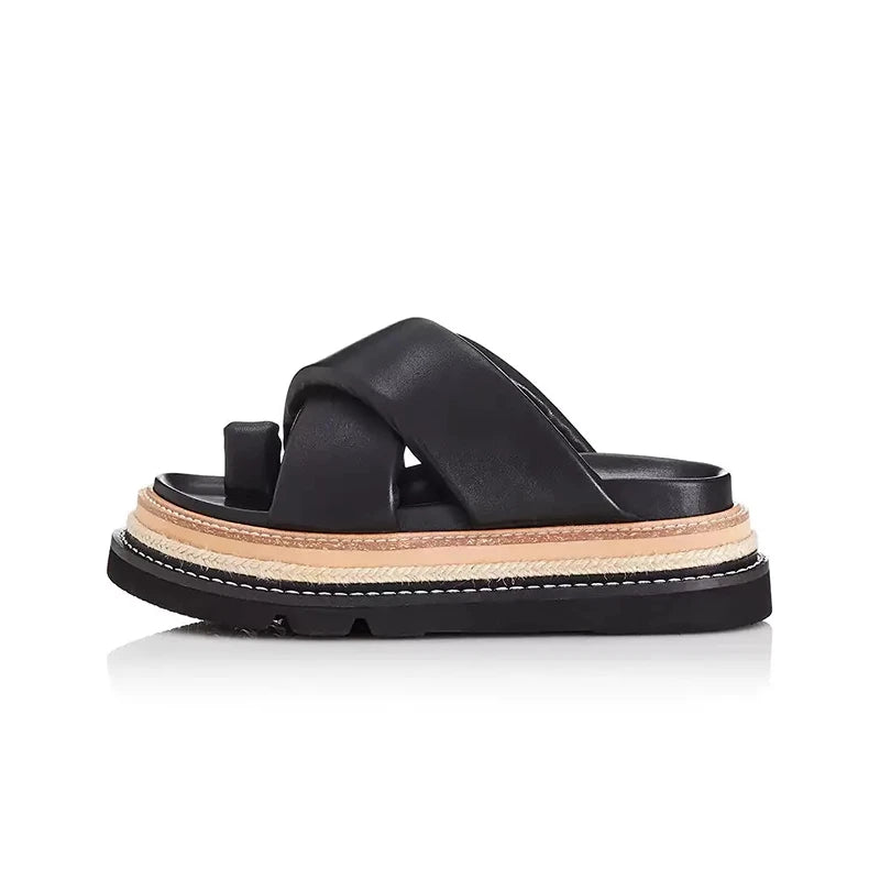 ALIAS MAE 2024 Summer New Women's Beach Slippers Master Quality Genuine Leather Handmade Trendy Style Classic Solid Color