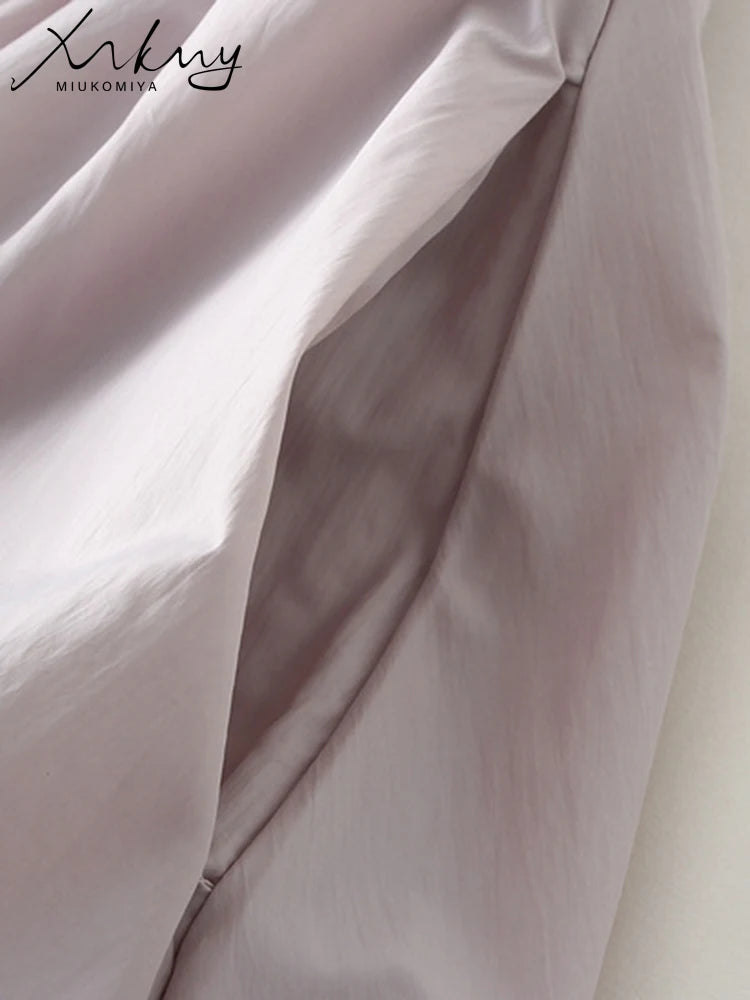 MiuKoMiYa White Midi Bubble Skirt Women High Waist Autumn 2025 Loose Pockets Women's Skirts A-line Solid Women Black Midi Skirts