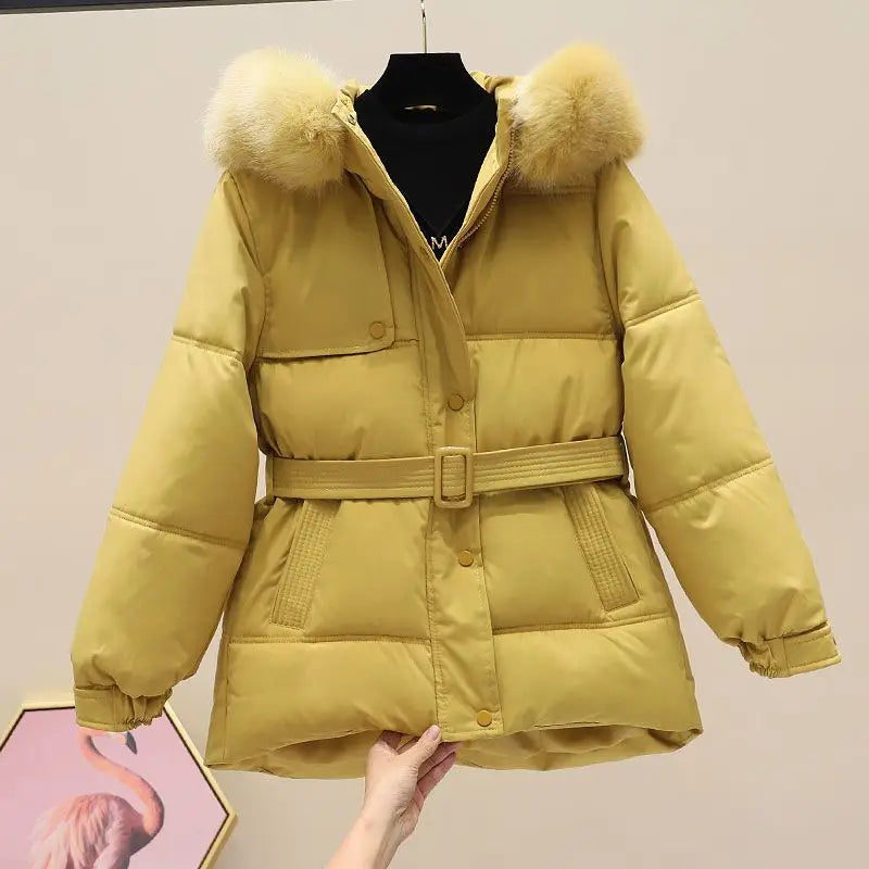 Women's winter hooded down jacket fur neck hooded long coat fashion hooded warm coat comfortable slim fit coat nice outdoor wear