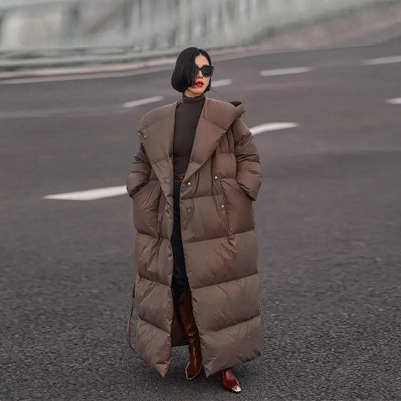 Winter Women Long White Duck Down Cotton Coat Fashion Windproof Hood Casual Thickened Warm Cotton Coat Women Parkas Jacket Coat