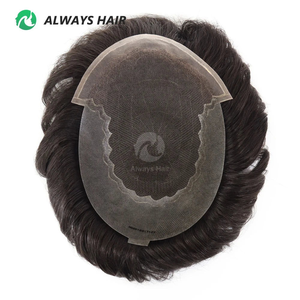 Alwayshair-DUAR Q6 Hair System Invisible Hairline Men Toupee Lace & PU Natural Indian Hair Prosthesis 130 Hair Patch for Man Wig