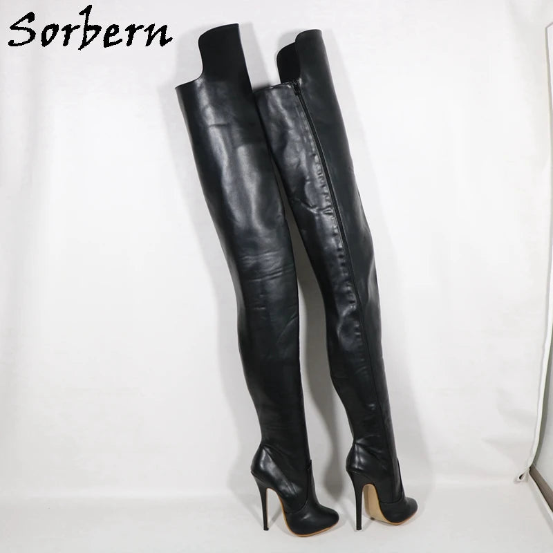 Sorbern Retro Burlesque High Heel Super Long Boots Women 85Cm Back Crotch Thigh High 95cm Front Round Toe Custom Stilettos Shoes