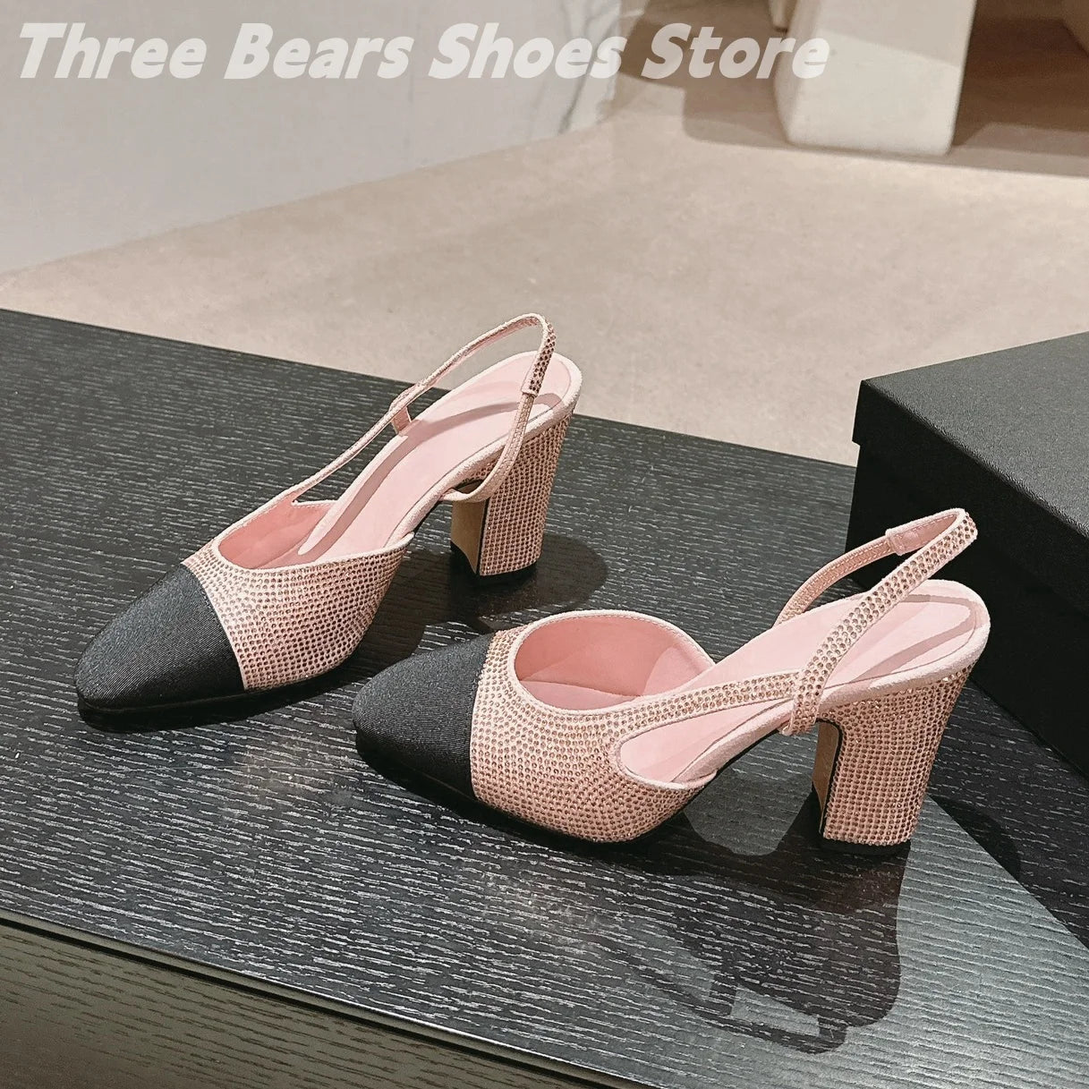 Crystal Mixed Colors Almond Shaped Toes Sling Back Zapatos Mujer Sheepskin Shallow Stiletto Heels Slip-on Woman Sandals 34-42